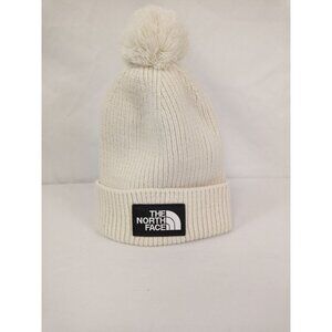 The North Face Logo Box Pom Beanie Women's Off-White Winter Hat, OS